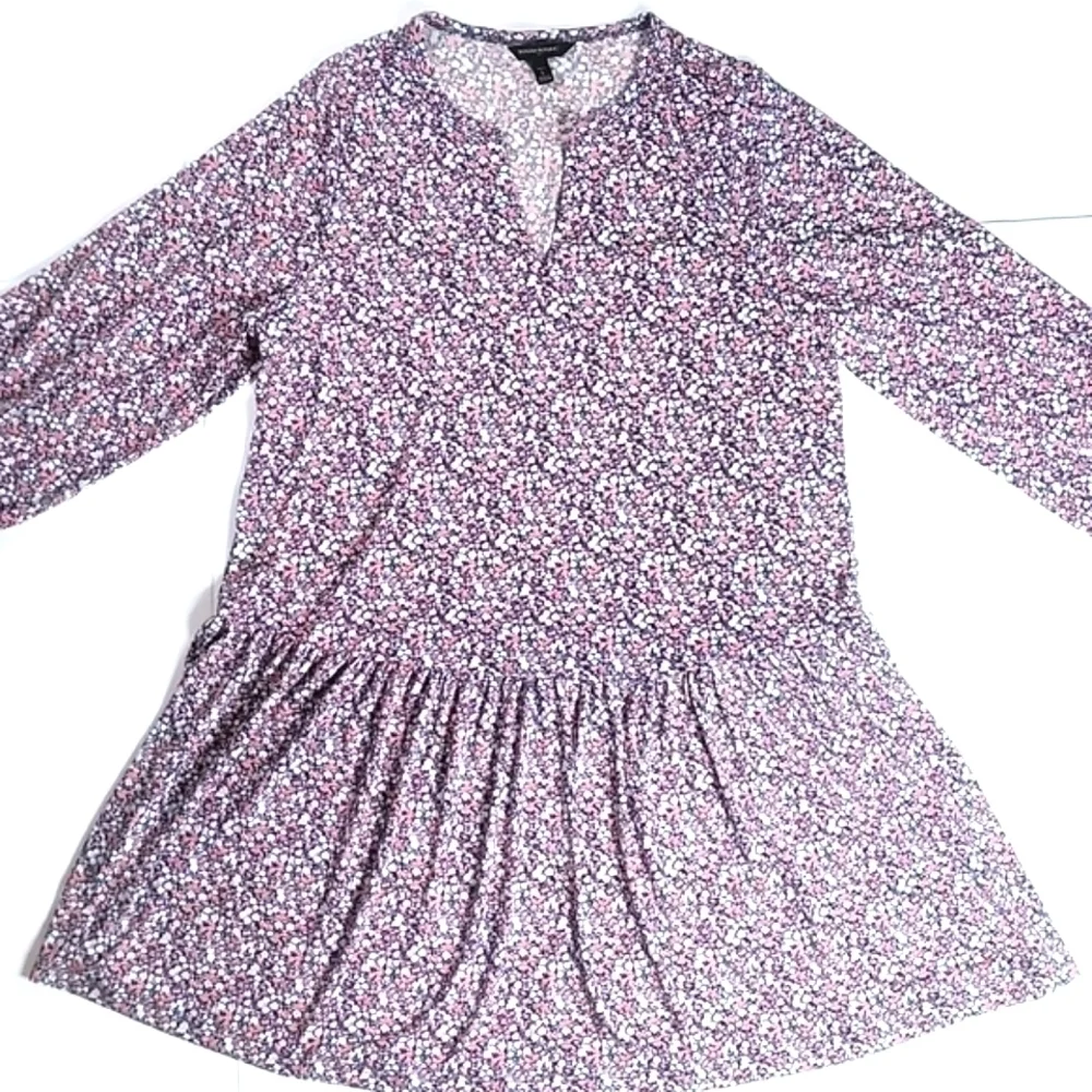 Banana Republic Ditsy Floral Print Long Sleeve Drop Waist Ruffle Hem Dress